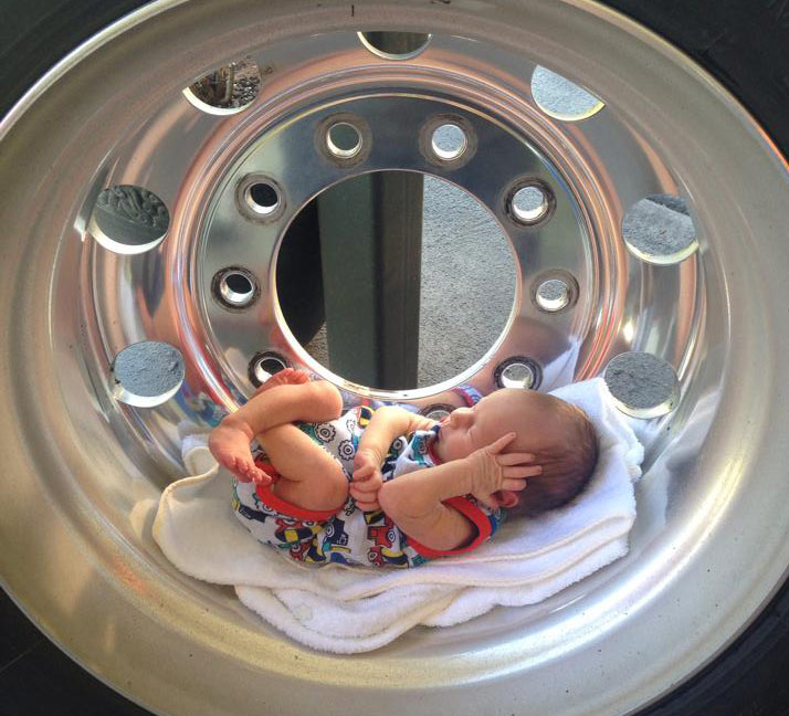 Isaac Thomas 16 days old in truck wheel